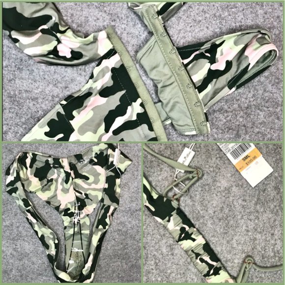 Frankie's Bikinis Camo Corset Top Skimpy Bottom Bikini Swim Two Piece Set Small - Picture 5 of 8